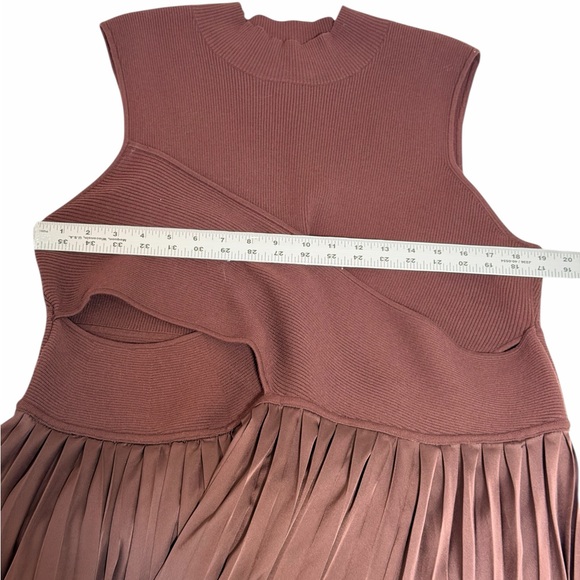 Derek Lam Maizie Mock Neck Sleeve Pleated Sweater Dress - Chocolate, Size XXXL - Picture 7 of 9